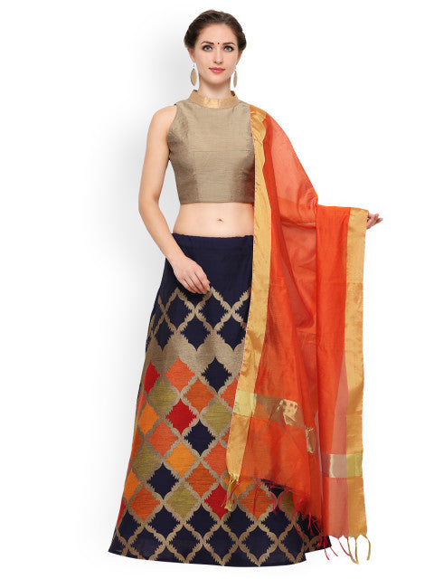 Blue & Beige Printed Banarasi Cotton Lehenga