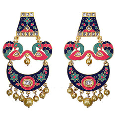 Blue Color Brass Designer Meenakari Earrings