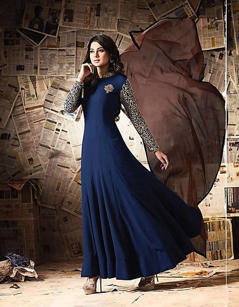 Blue Color Georgette Embroidered Designer Gown