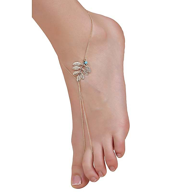 Fashion Gold Color Leaf Toe Ring Anklet