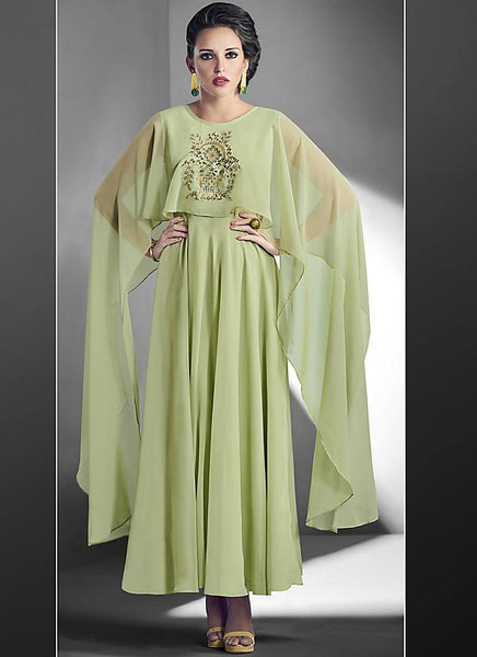 Green Color Georgette Embroidery With Diamond Fully Stitched Gown