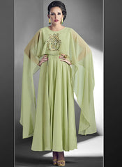 Green Color Georgette Embroidery With Diamond Fully Stitched Gown