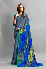 Grey Color Crepe Printed Casual Saree