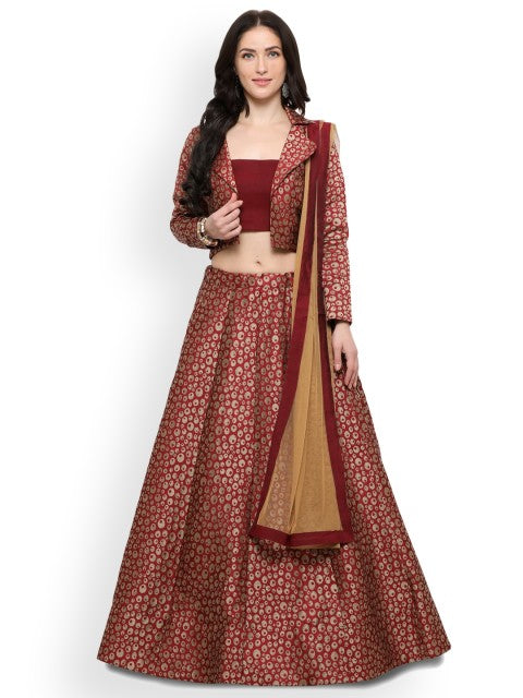 Maroon Semi-Stitched Lehenga