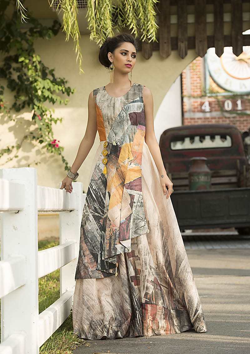 Multicolor Art Silk Abstract Printed Designer Gown