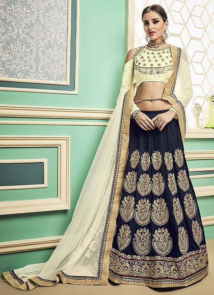 Navy Blue Color Silk Embroidered Designer Lehenga