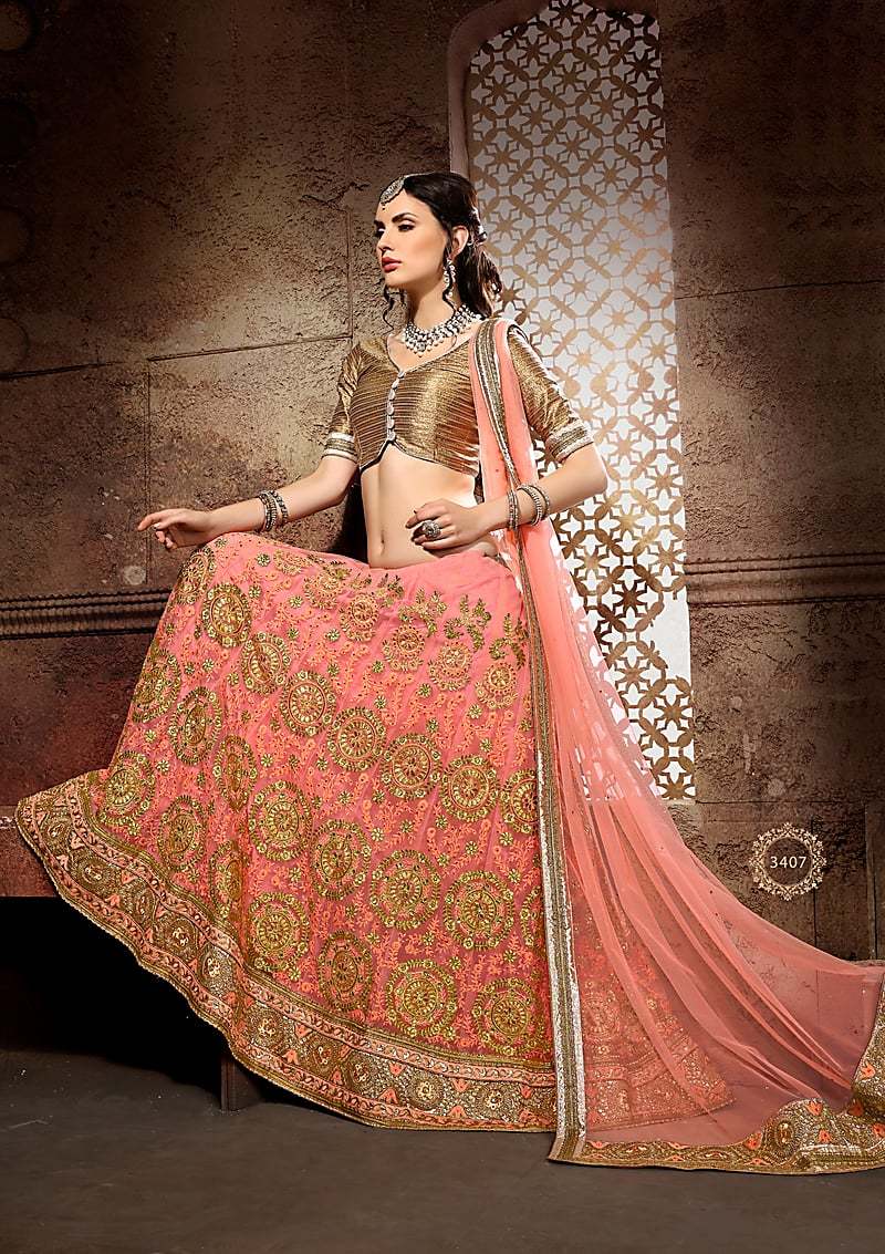 Pink Color Embroidered Net Lehenga
