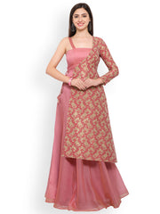 Pink Semi-Stitched Lehenga