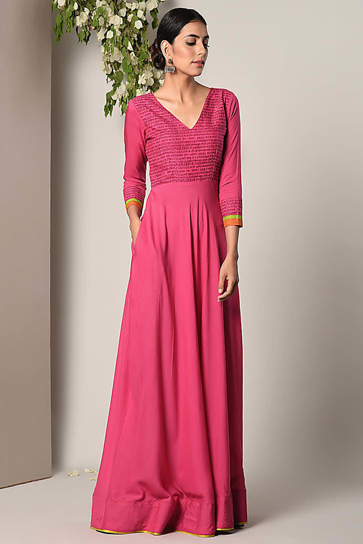 Pink Word Print Gown