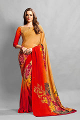 Red Color Crepe Printed Casual Saree