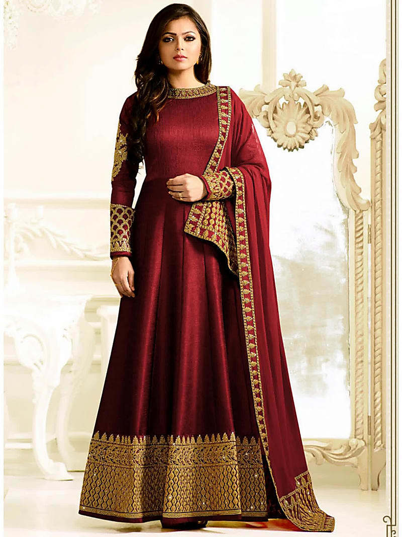 Red Color Taffeta Embroidered Designer Gown