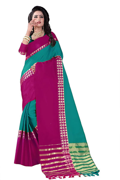 Teal Green Color Cotton Silk Banarasi Traditional Saree